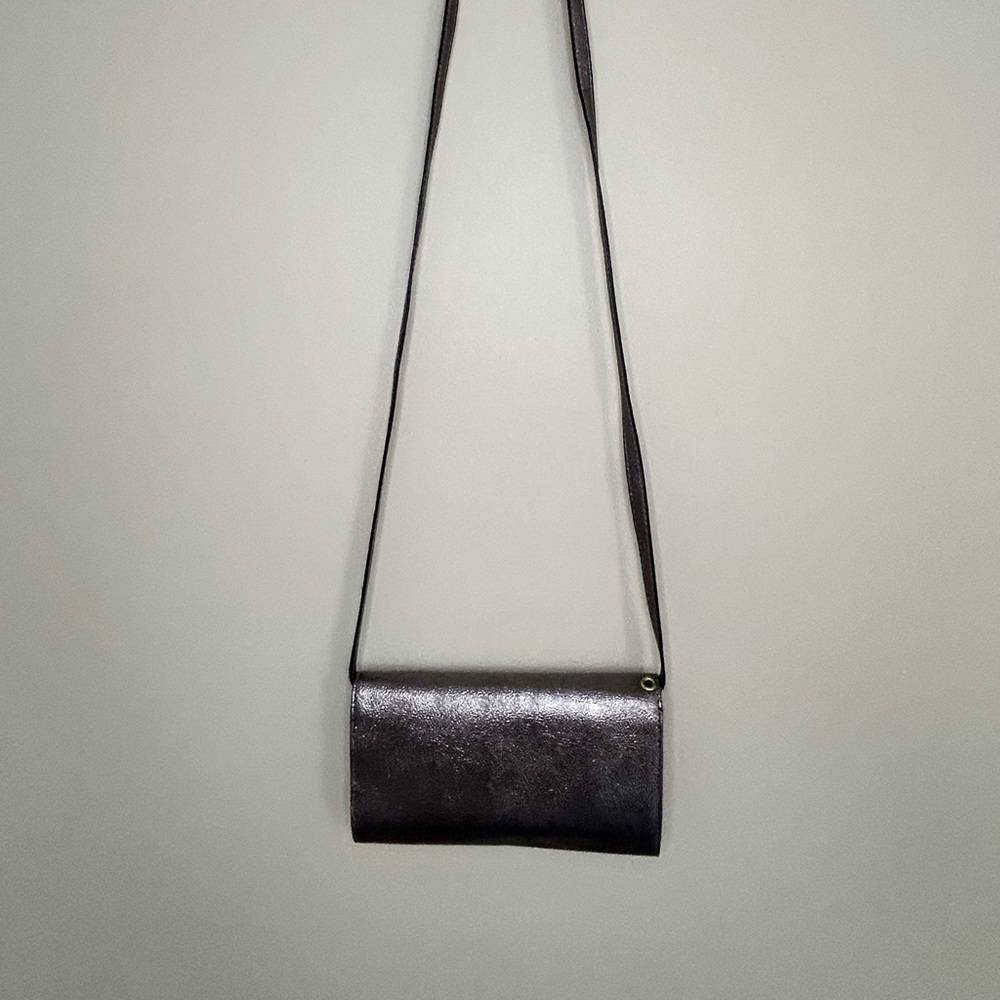 Leather Crossbody Bag Small Metallic Gray Color